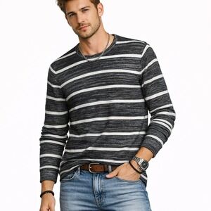 Guess‎ Los Angeles Mens Black White Striped Knit Sweater X1OR08Z2U10 Size M